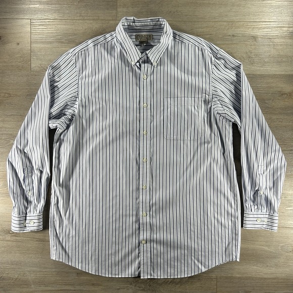 Duluth Trading Co. Mens XL Tall Blue & White Striped Button Down 100% Cotton - Picture 2 of 9